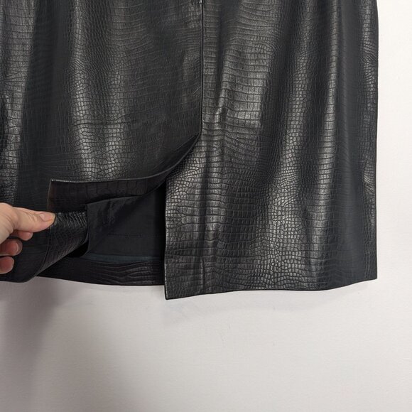 Liz Claiborne Vintage Black Soft Embossed Leather Mini Pencil Skirt Back Zip - Picture 4 of 9